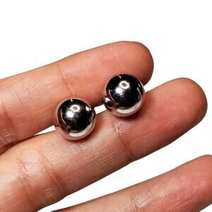 Silver Tone Ball Cufflinks Minimalist Basic Vtg 1" Unsigned